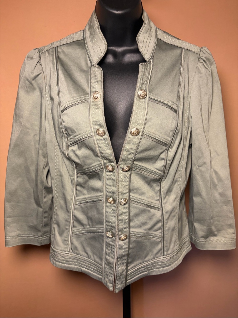 White House Black Market Olive Military Jacket Size 12